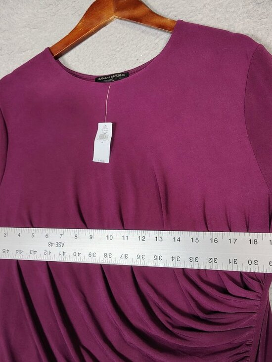 Banana Republic Sheath Dress Women's XL Burgundy Midi Ruched Stretch Modest NWT - Picture 6 of 10